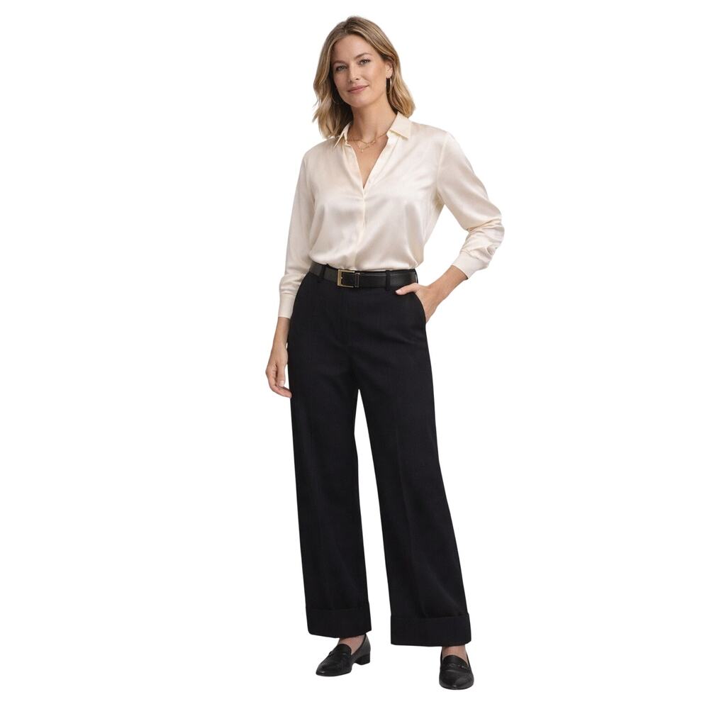 Talbots Black Stretch Wide Leg Cuffed Trouser Pants Size 10
